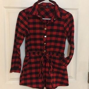 Feminine Drawstring Waisted Buffalo Plaid Flannel